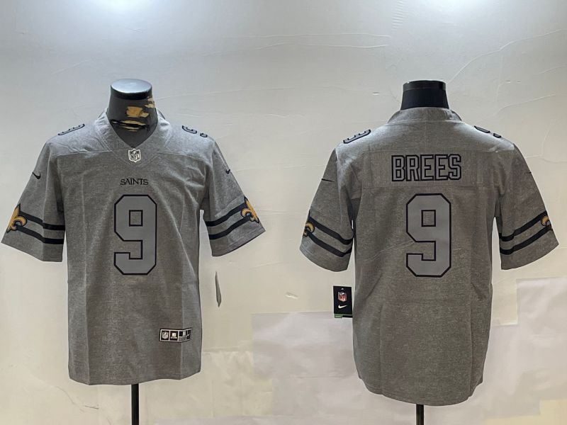 Men New Orleans Saints #9 Brees Grey Throwback 2024 Nike Limited NFL Jersey style 1->new orleans saints->NFL Jersey